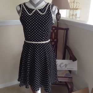 Lauren Conrad Polka Dot Faux Collar Blk & Cm Dress